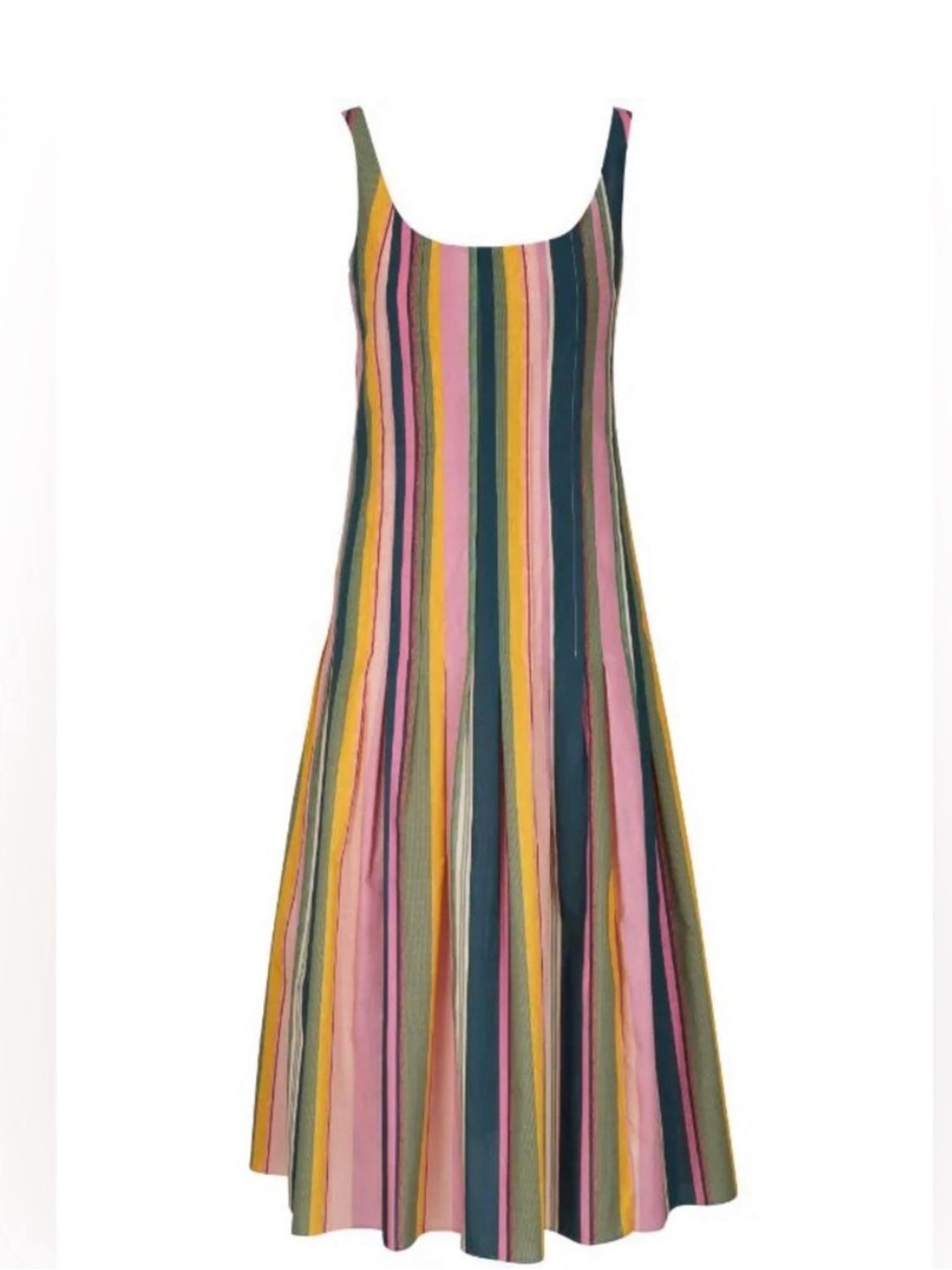 Akris Punto Colorful Striped 100% Cotton Midi Dress Size: 6